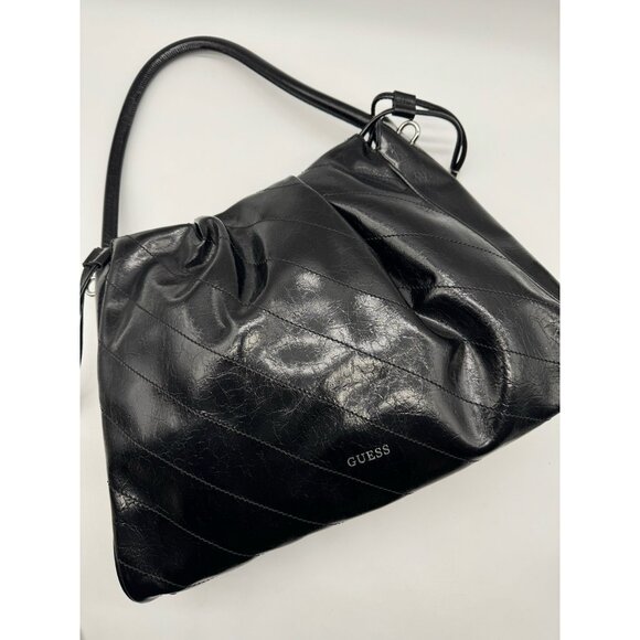 GUESS Amy shiny faux-leather drawstring women's tote bag - Black - Picture 8 of 10
